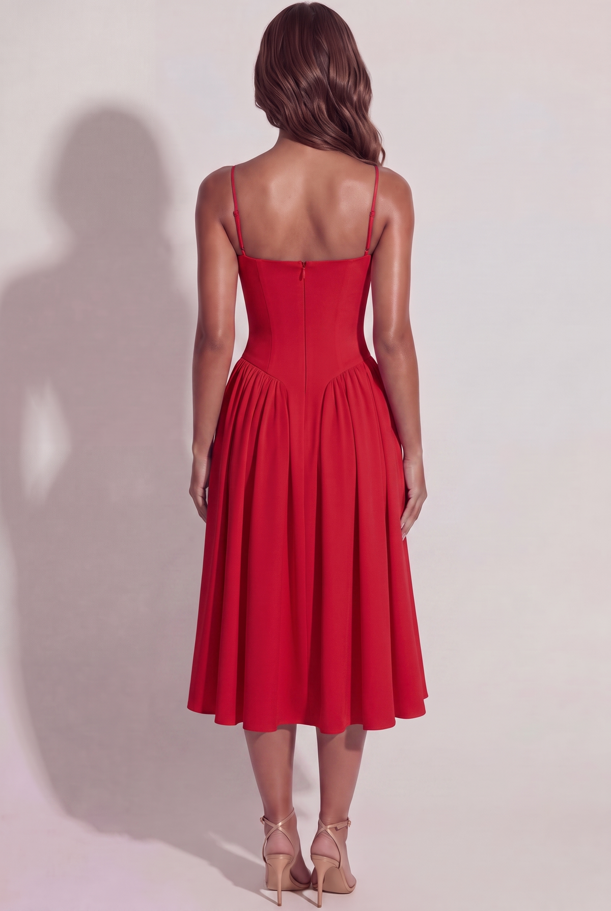 Bianca Sweetheart Bustier Midi Dress - Red - Back