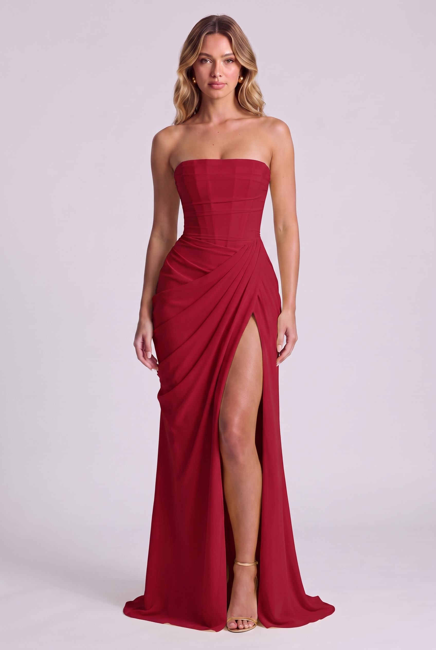 Ophelia Corset Maxi Dress - Deep Red - front