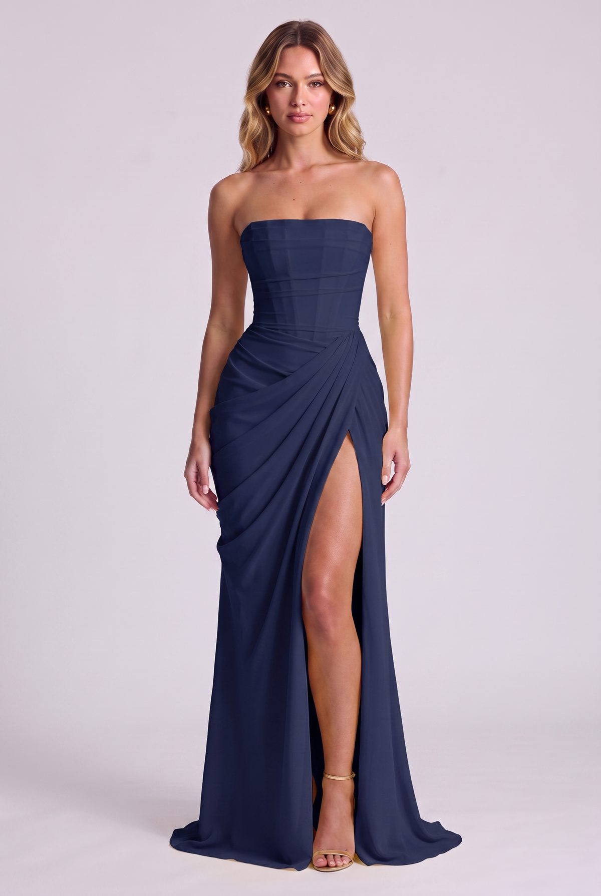 Ophelia Corset Maxi Dress - Navy Blue - front