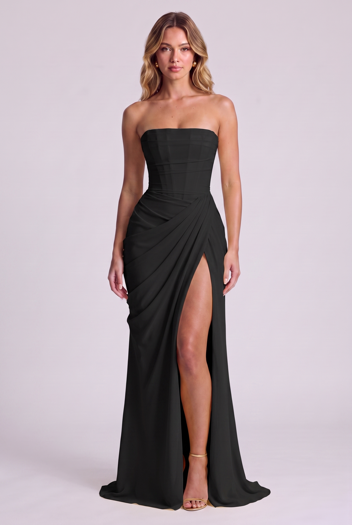 Ophelia Corset Maxi Dress - Black - front