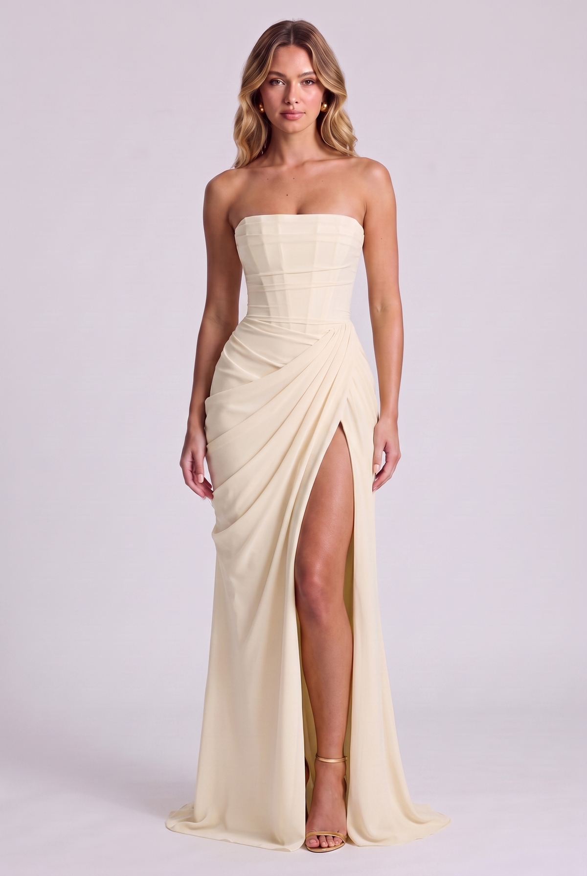 Ophelia Corset Maxi Dress - Ivory - front