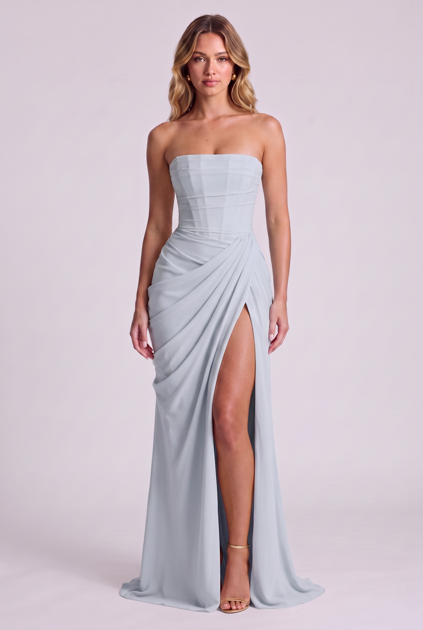 Ophelia Corset Maxi Dress - Glacier Blue - front