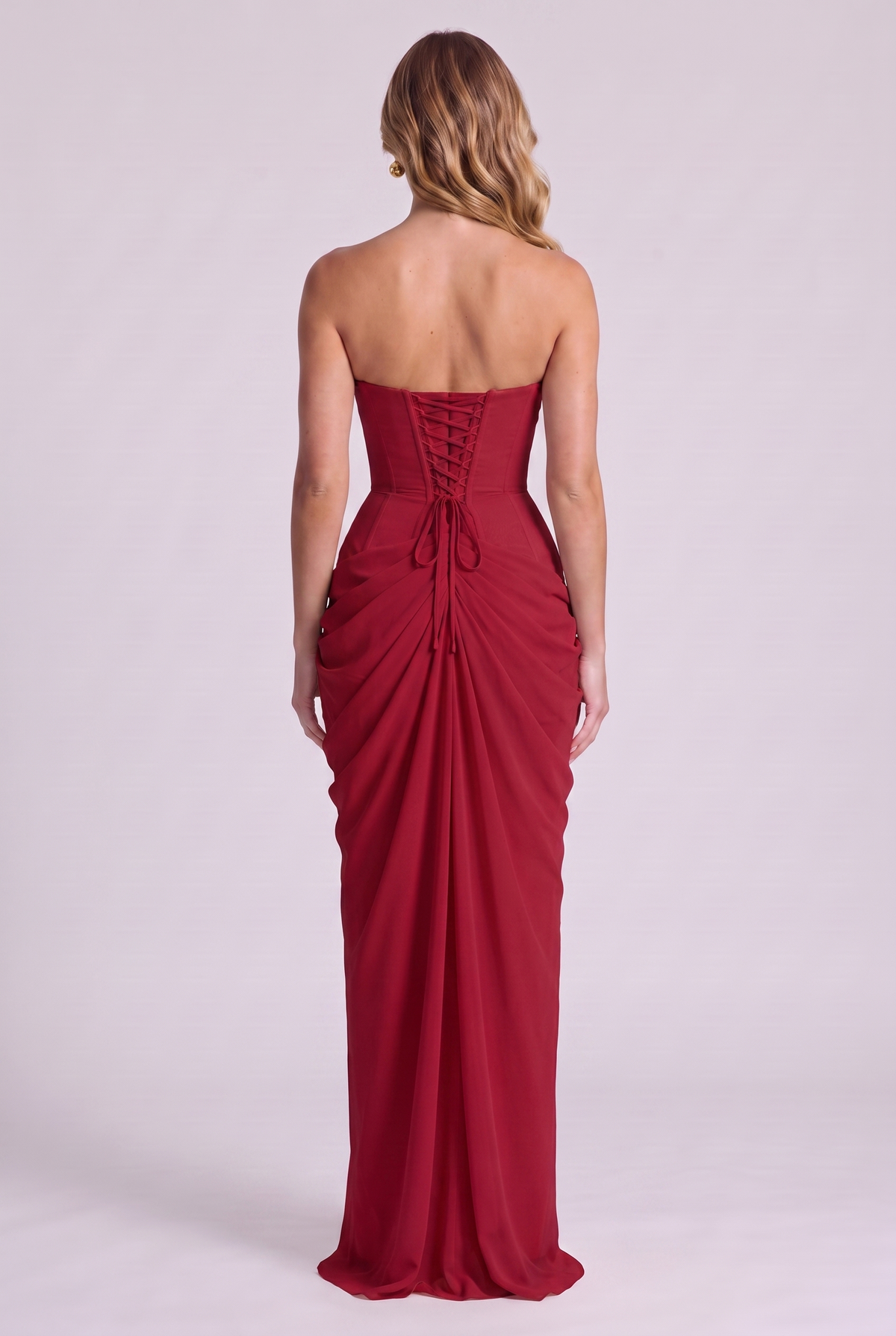 Ophelia Corset Maxi Dress - Deep Red - back