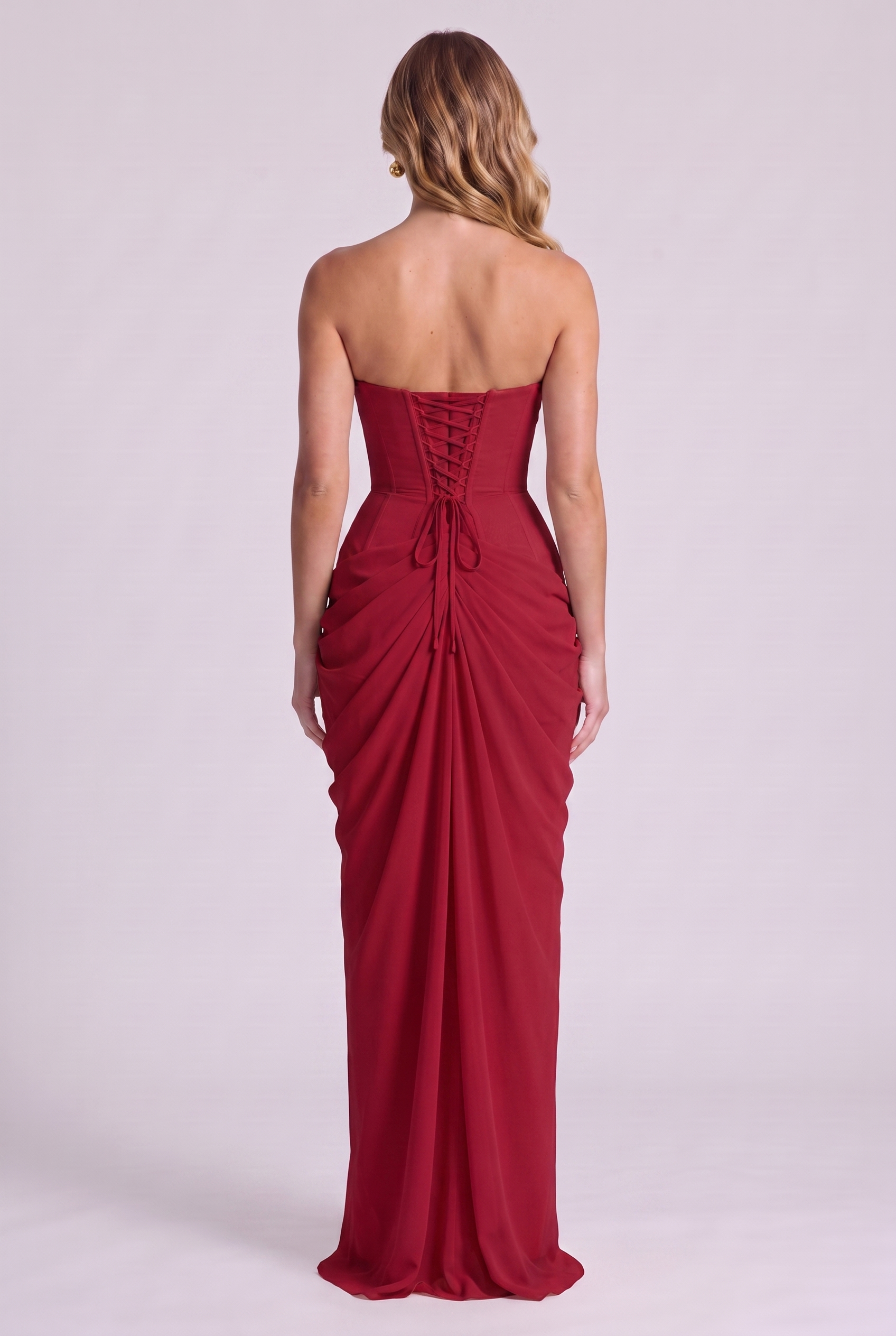 Ophelia Corset Maxi Dress - Deep Red - back