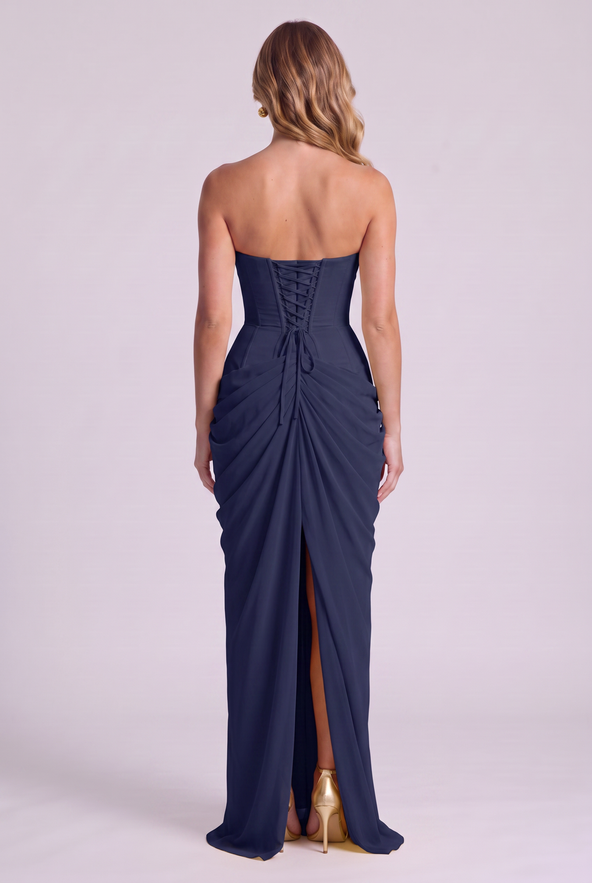 Ophelia Corset Maxi Dress - Navy Blue - back