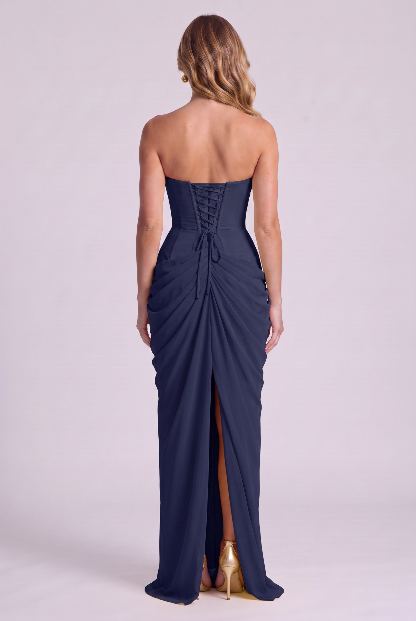 Ophelia Corset Maxi Dress - Navy Blue - back