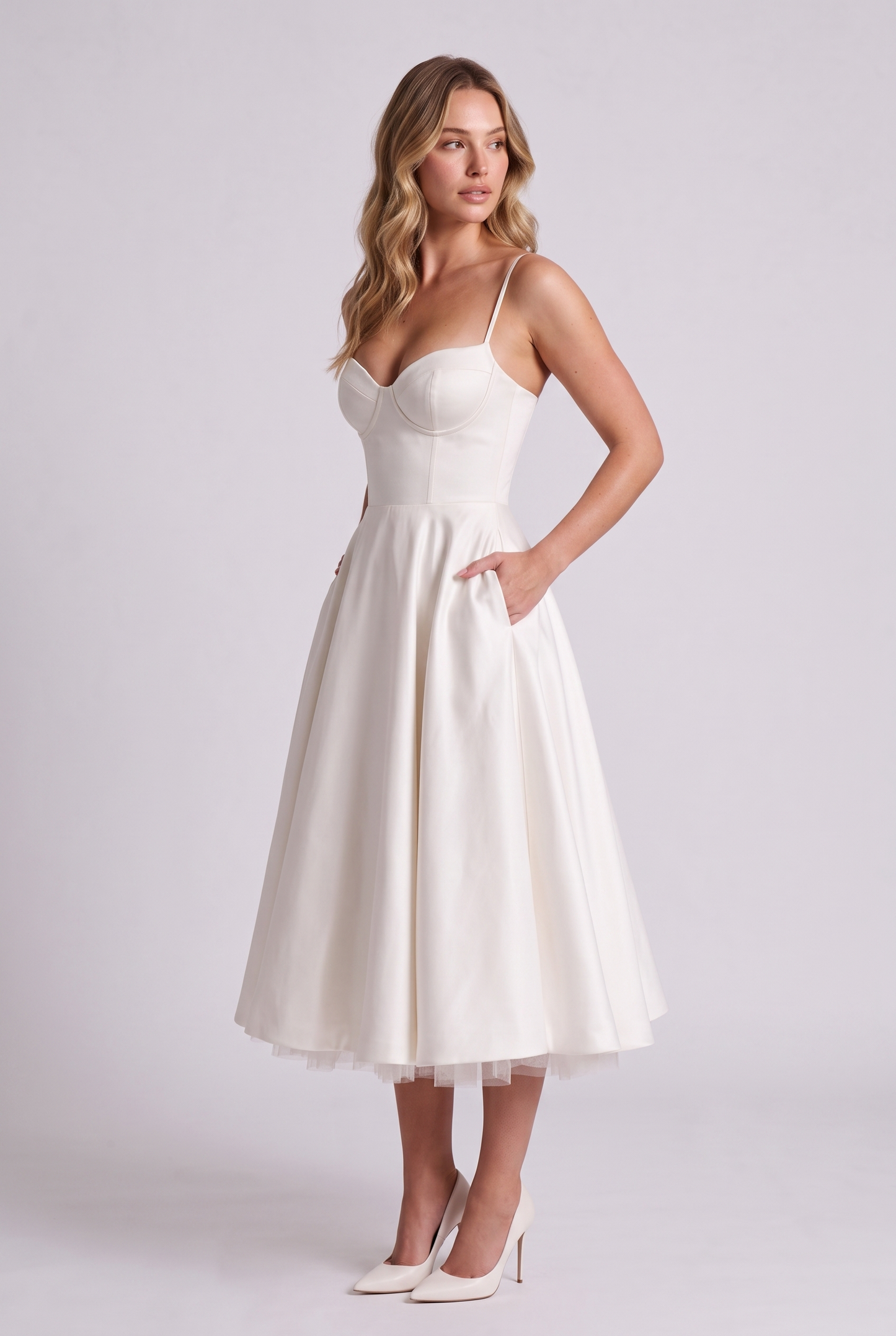 Elodie Sweetheart Tulle Midi Dress - White - side