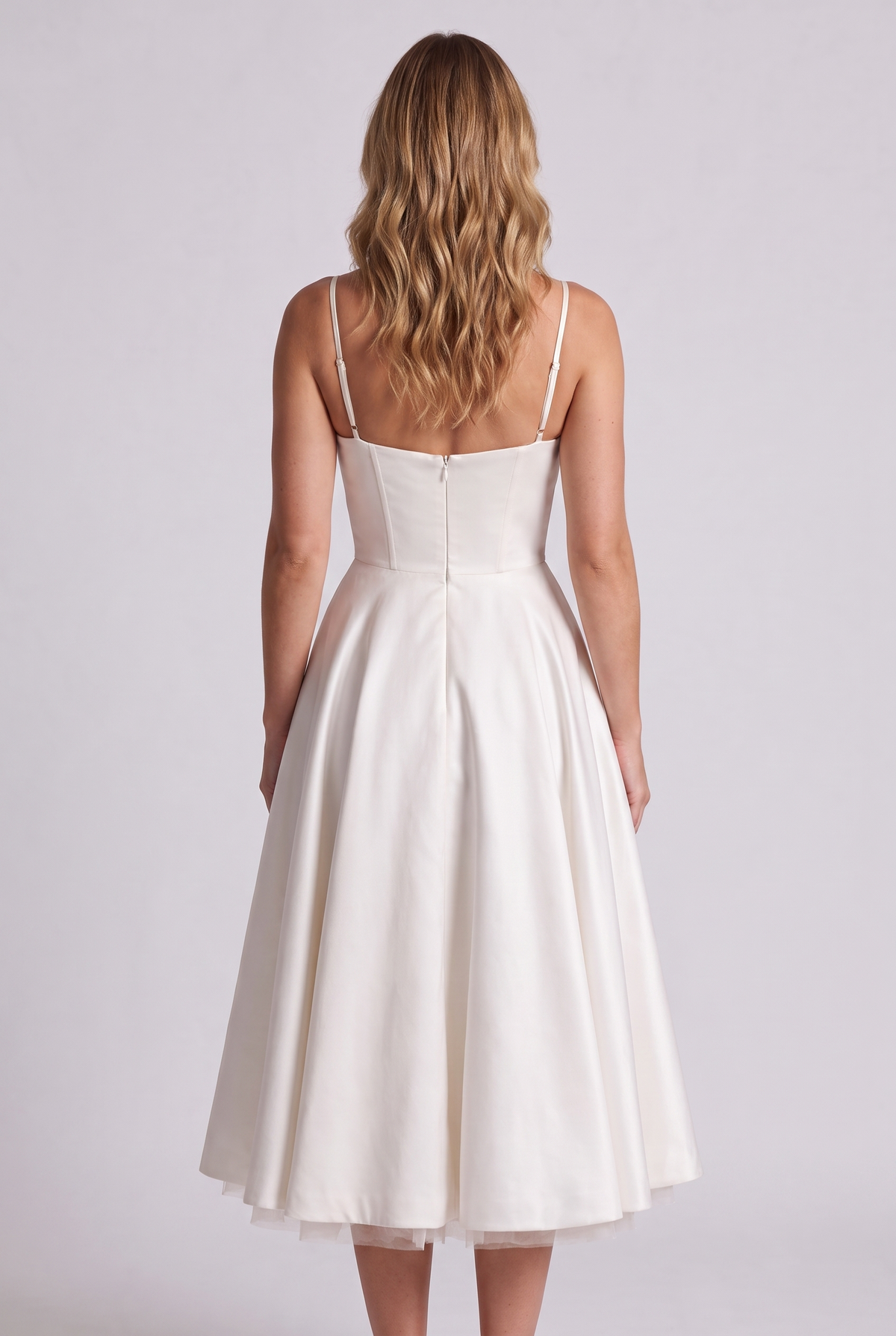 Elodie Sweetheart Tulle Midi Dress - White - back