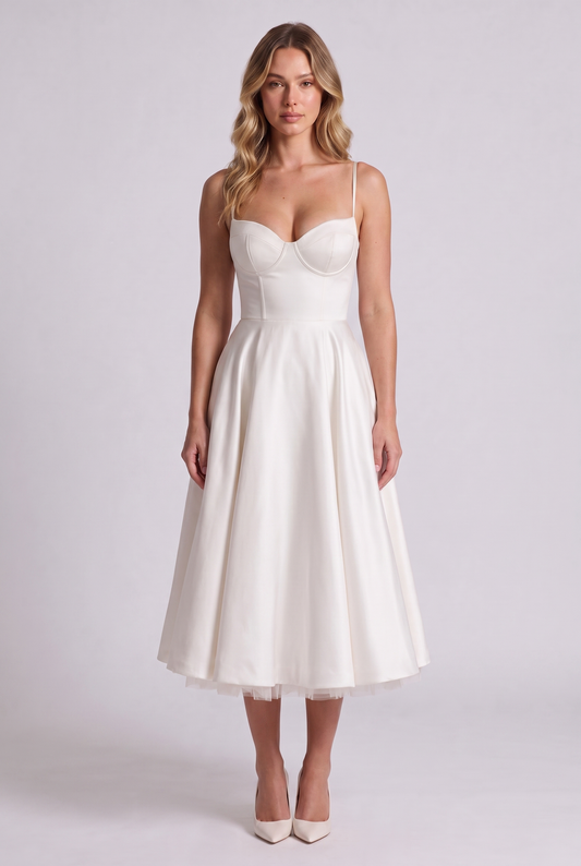 Elodie Sweetheart Tulle Midi Dress - White - front