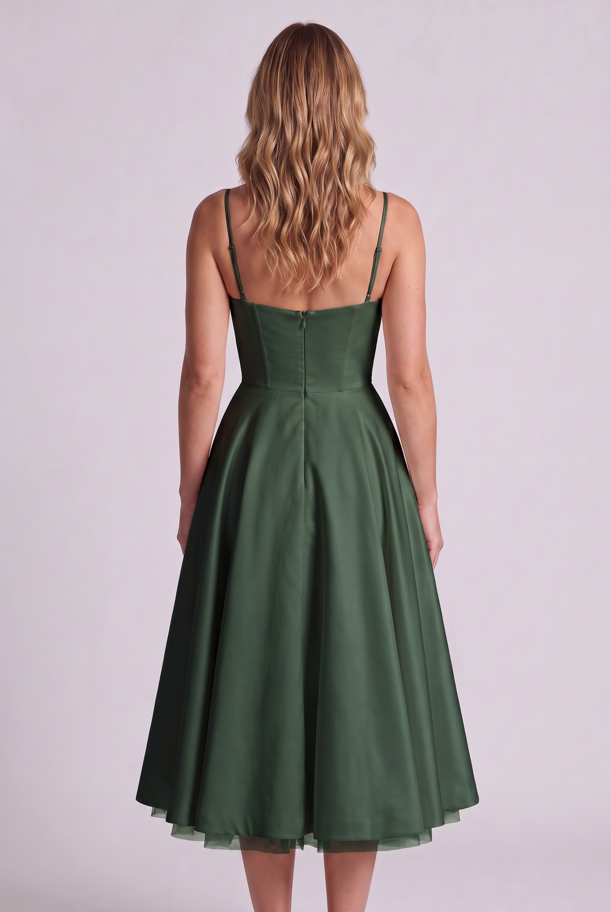 Elodie Sweetheart Tulle Midi Dress - Forest Green - back