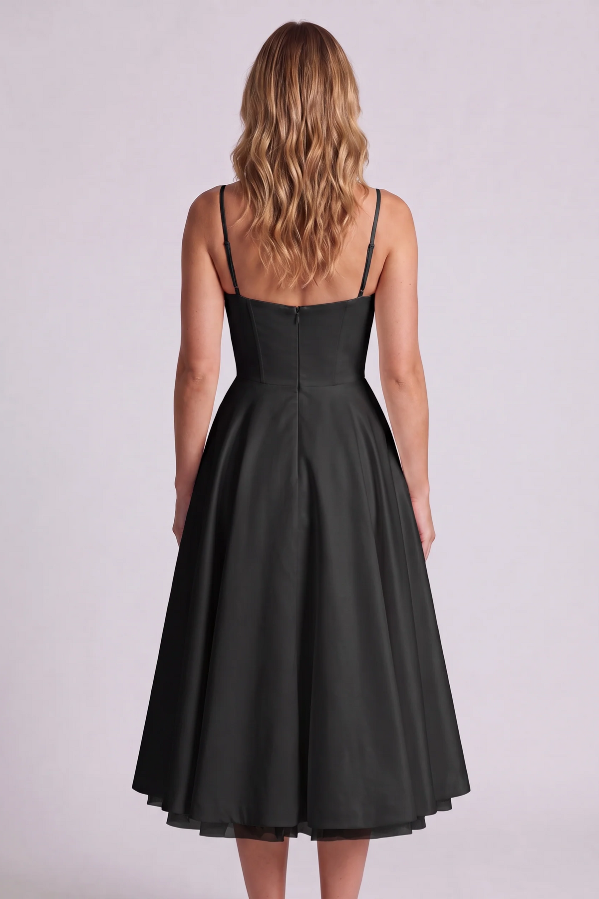 Elodie Sweetheart Tulle Midi Dress in Black - back view