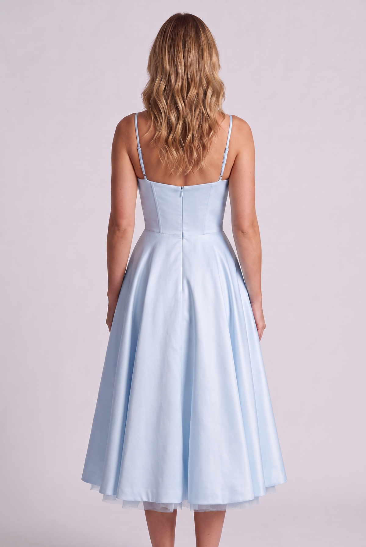 Elodie Sweetheart Tulle Midi Dress - Sky Blue - back