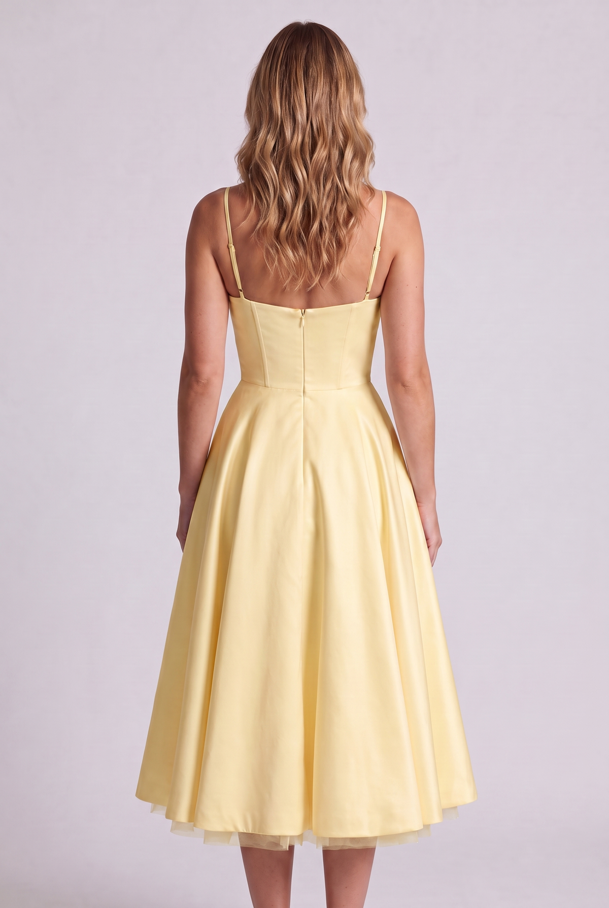 Elodie Sweetheart Tulle Midi Dress - Butter Yellow - back
