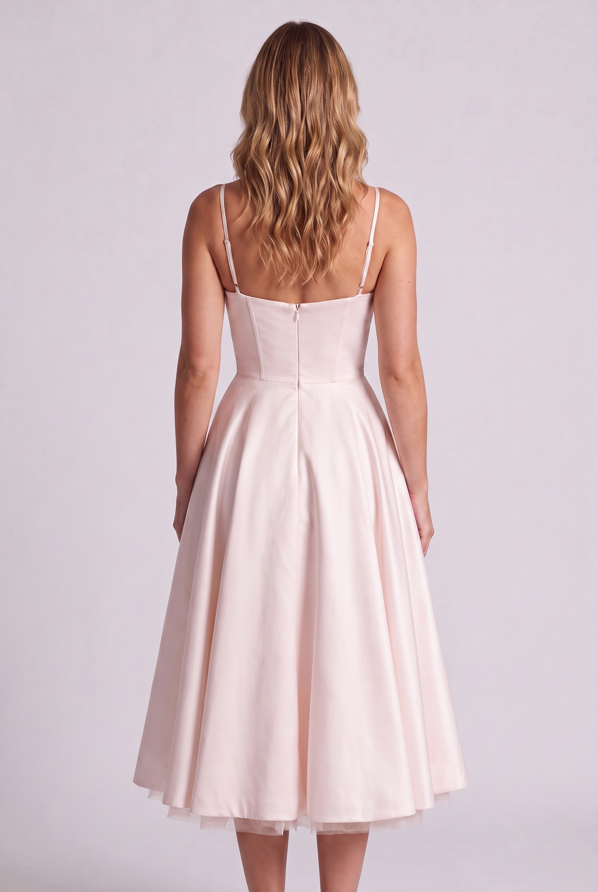Elodie Sweetheart Tulle Midi Dress - Baby Pink - back