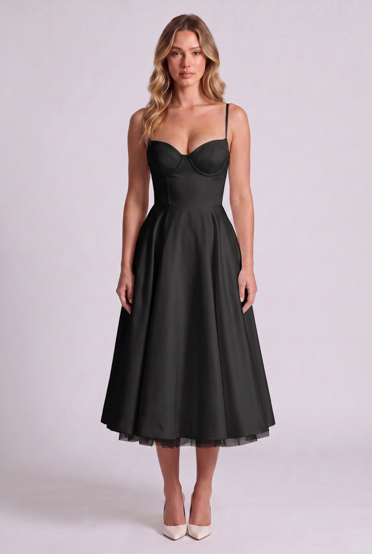 Elodie Sweetheart Tulle Midi Dress - Black - front