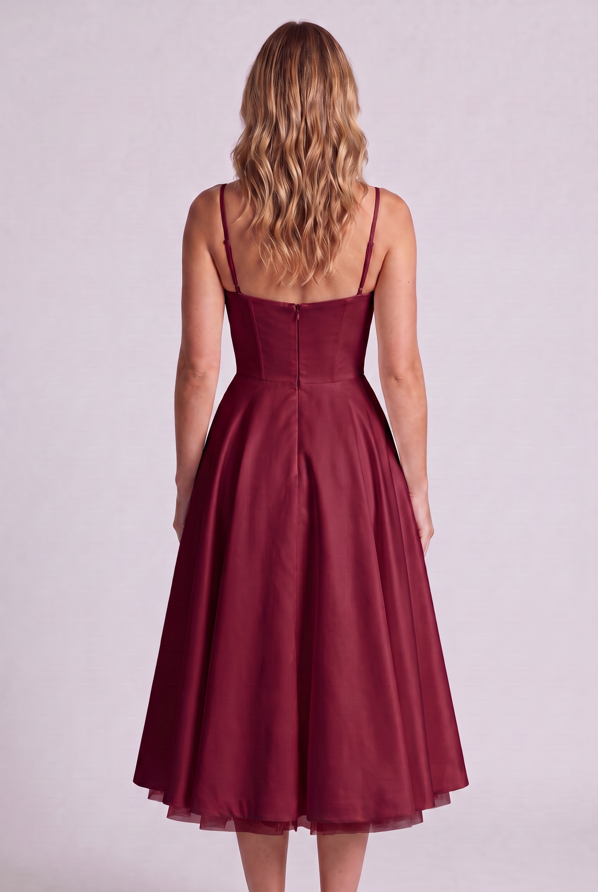 Elodie Sweetheart Tulle Midi Dress - Burgundy - back