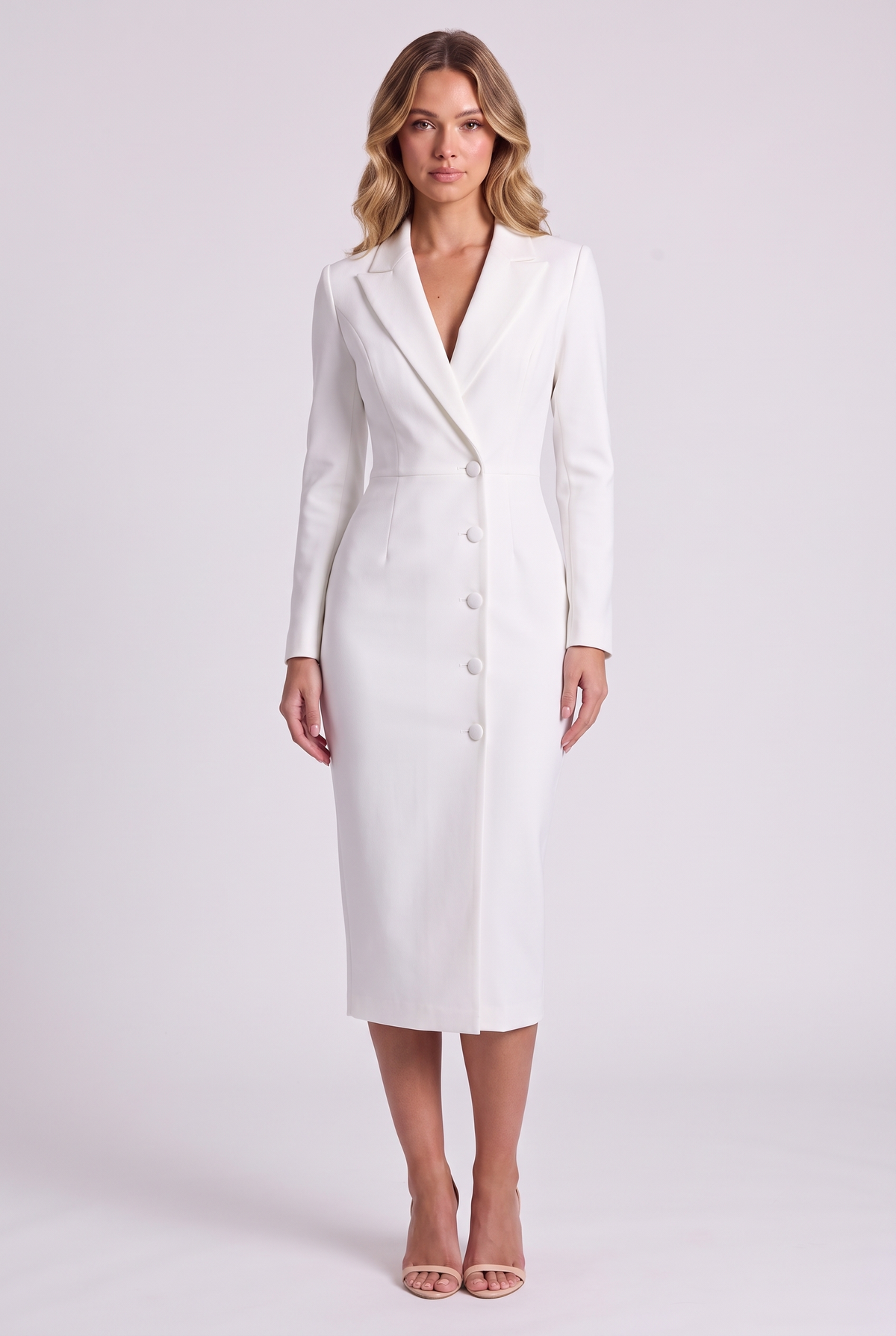 Aurelia Tailored Blazer Midi Dress - White - Front