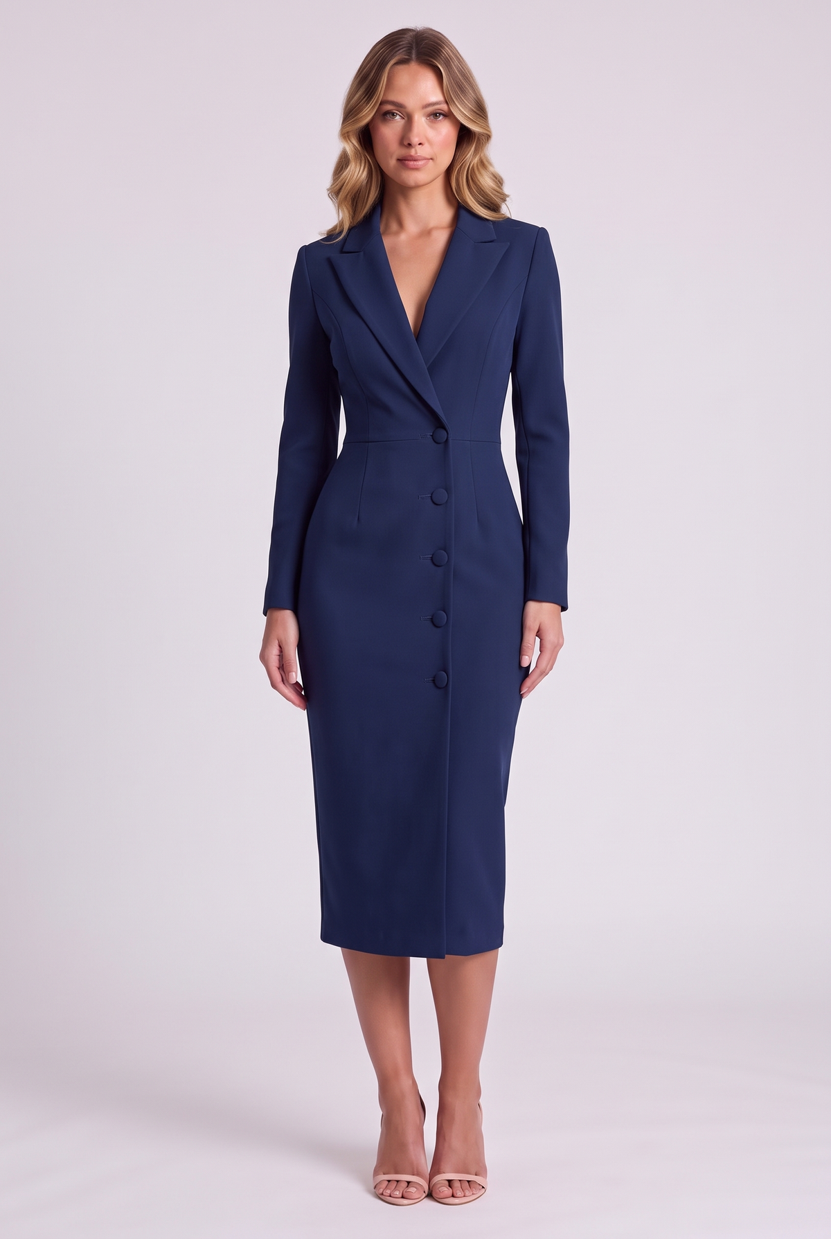 Aurelia Tailored Blazer Midi Dress - Navy Blue - Front