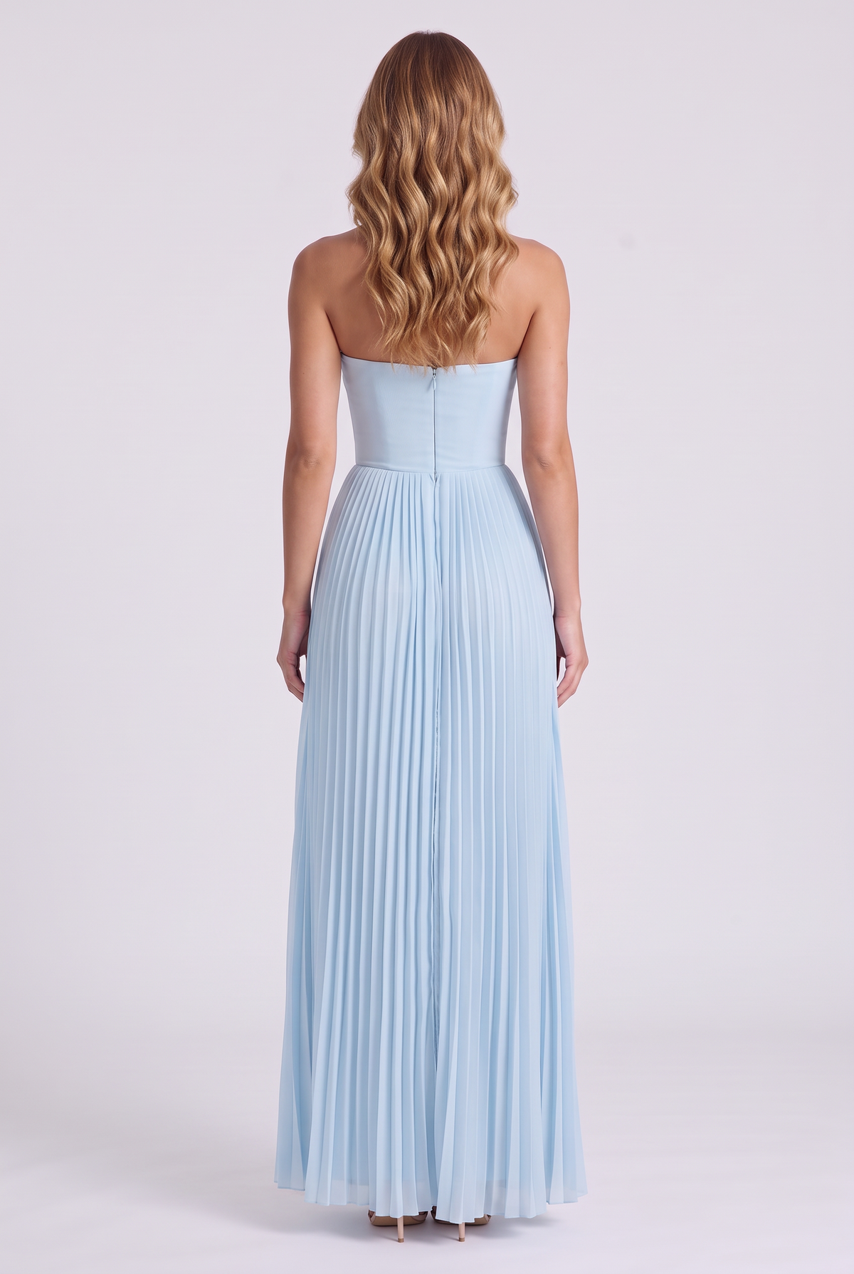 Marina Pleated Maxi Dress - Baby Blue - Back