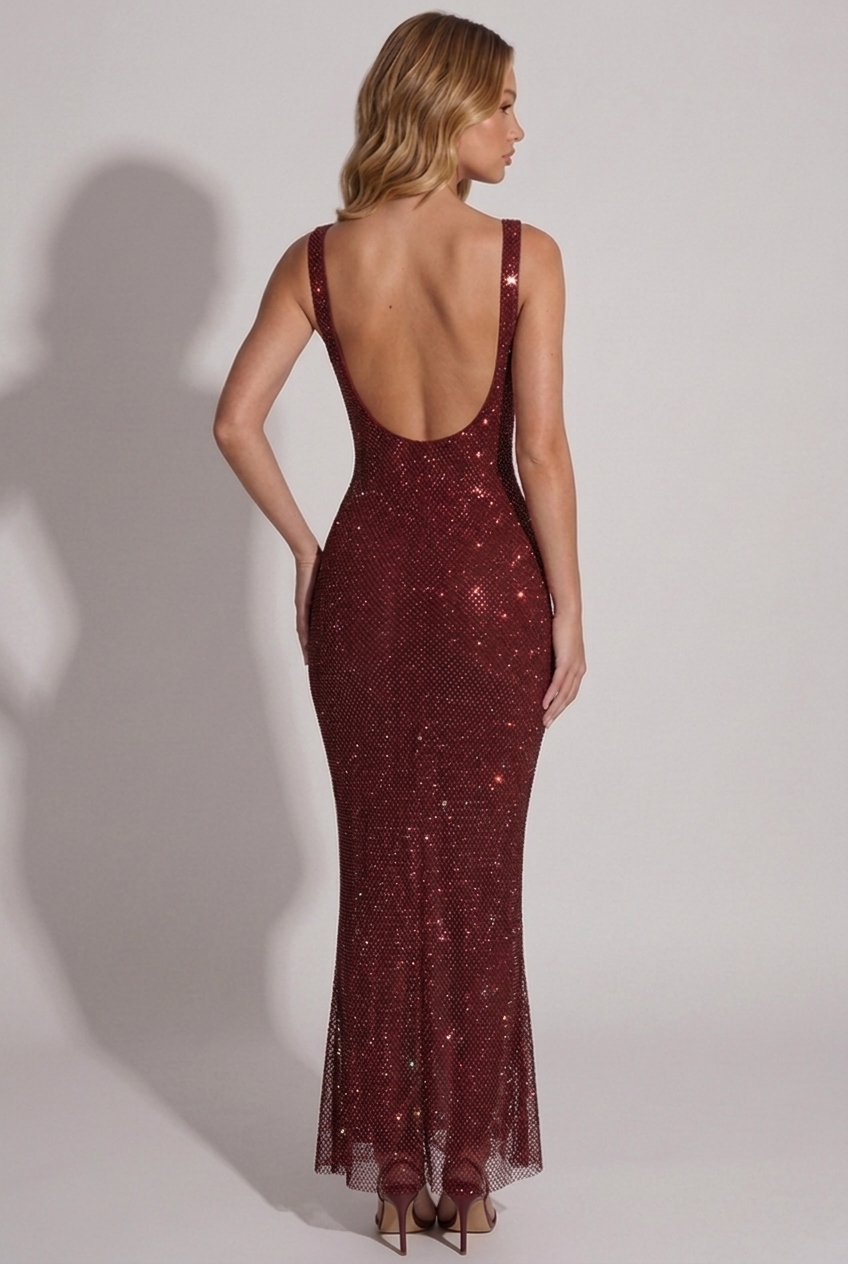 Celestia Rhinestone Gown Burgundy back
