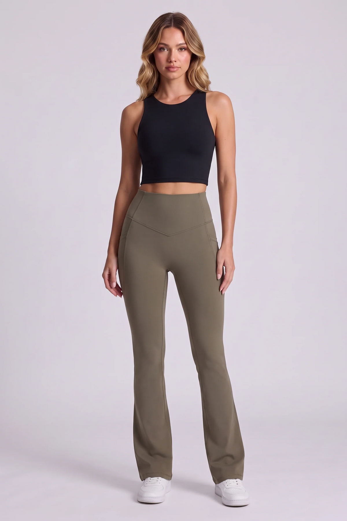 Harlow Bootcut Leggings in Dawn Brown - front view