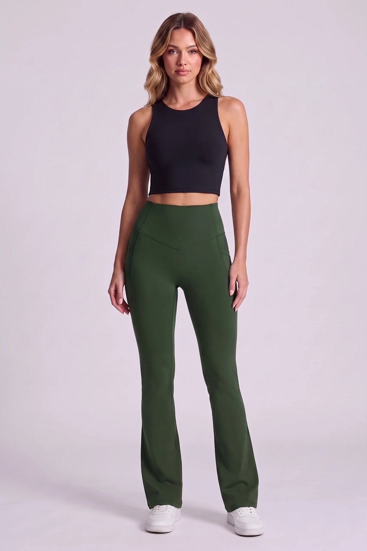 Harlow Bootcut Leggings in Deep Woodland Green - front view