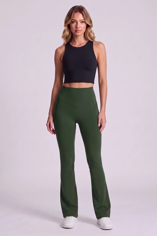 Harlow Bootcut Leggings in Deep Woodland Green - front view