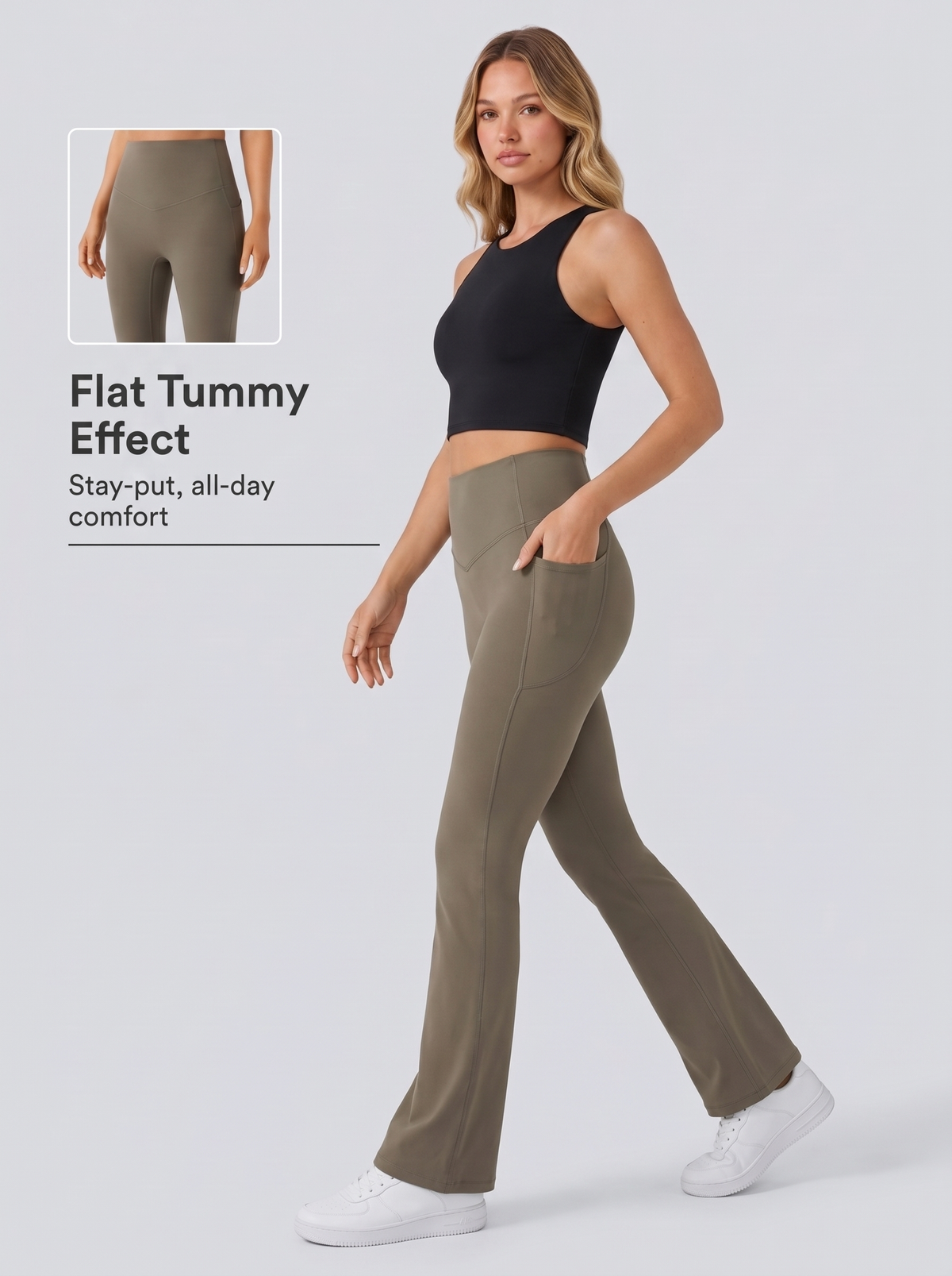Harlow Bootcut Leggings - Flat Tummy Effect, posado