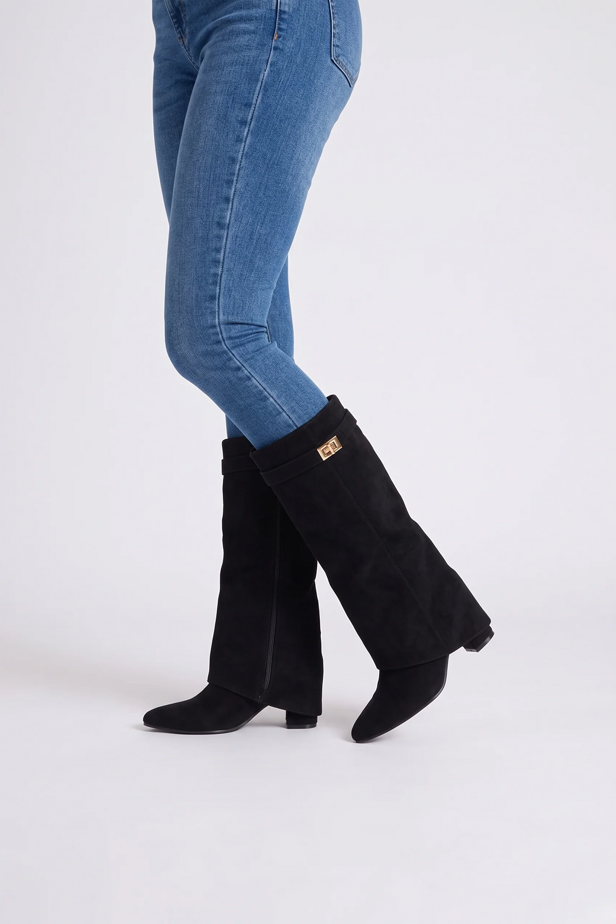 Talia Suede Black Boots - side view