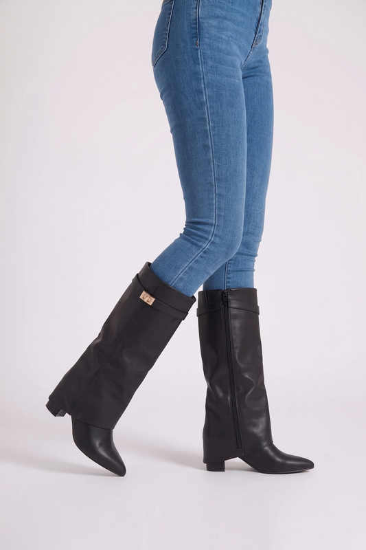 Talia Leather Black Boots - side view