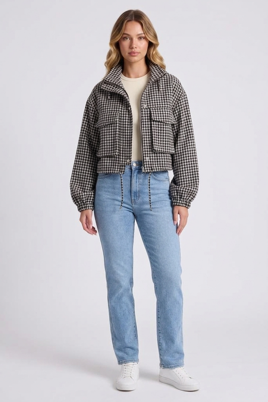Sienna Houndstooth Jacket - Black Houndstooth front