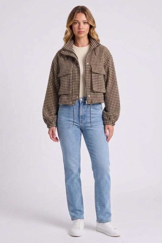 Sienna Houndstooth Jacket - Camel Houndstooth front