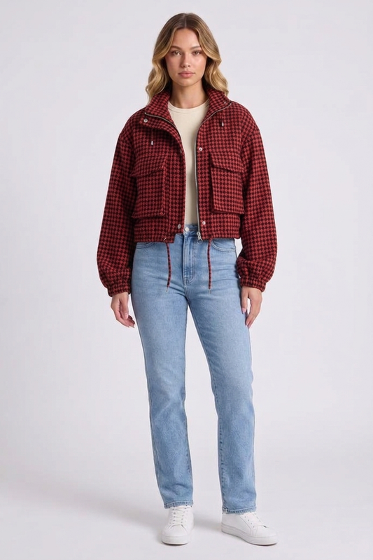 Sienna Houndstooth Jacket - Red Houndstooth front