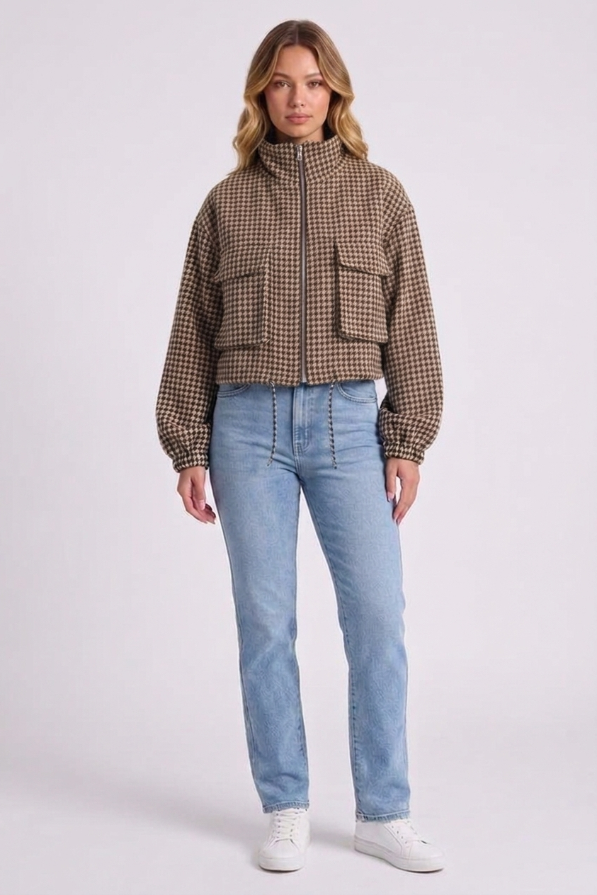 Sienna Houndstooth Jacket - Camel Houndstooth lifestyle pose