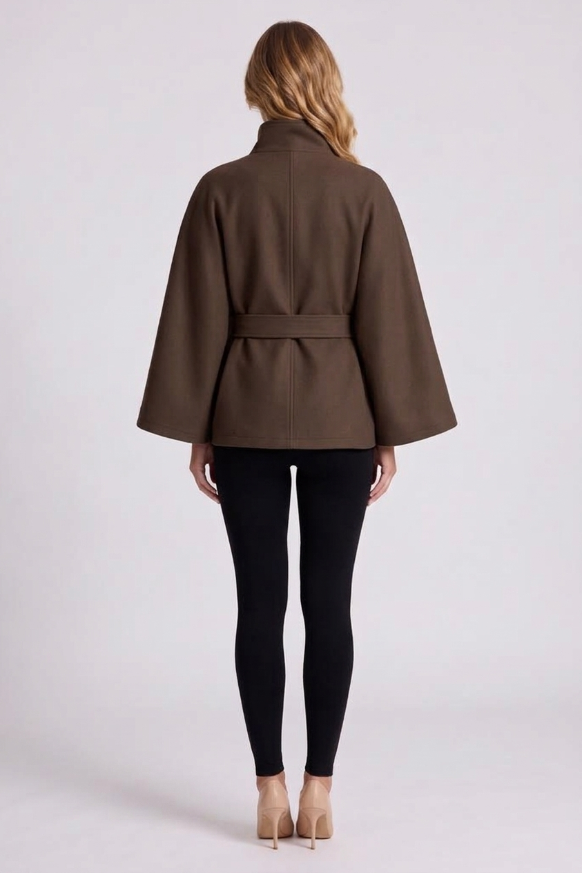 Solene Belted Cape in Brown - back view