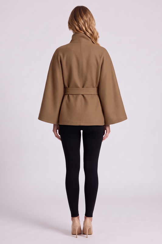 Solene Belted Cape in Camel - back view