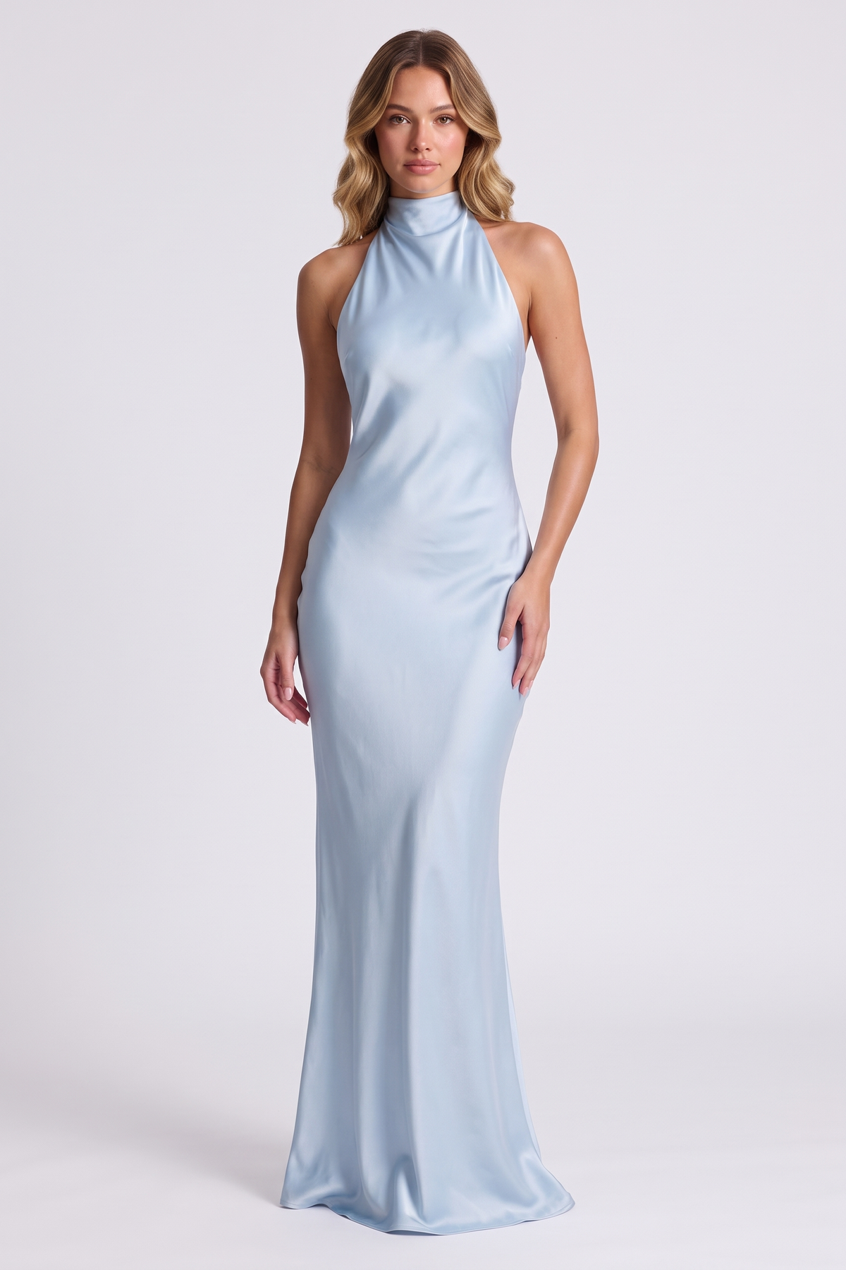 Aurelia Column Gown in Pale Blue, front view