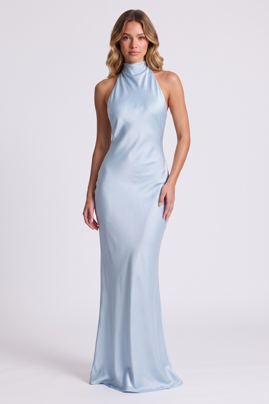 Aurelia Column Gown in Pale Blue, front view