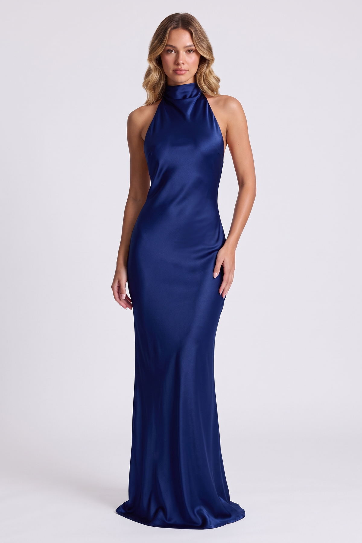 Aurelia Column Gown in Navy Blue, front view