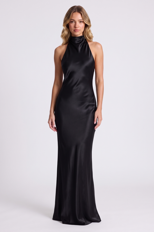 Aurelia Column Gown in Black, front view