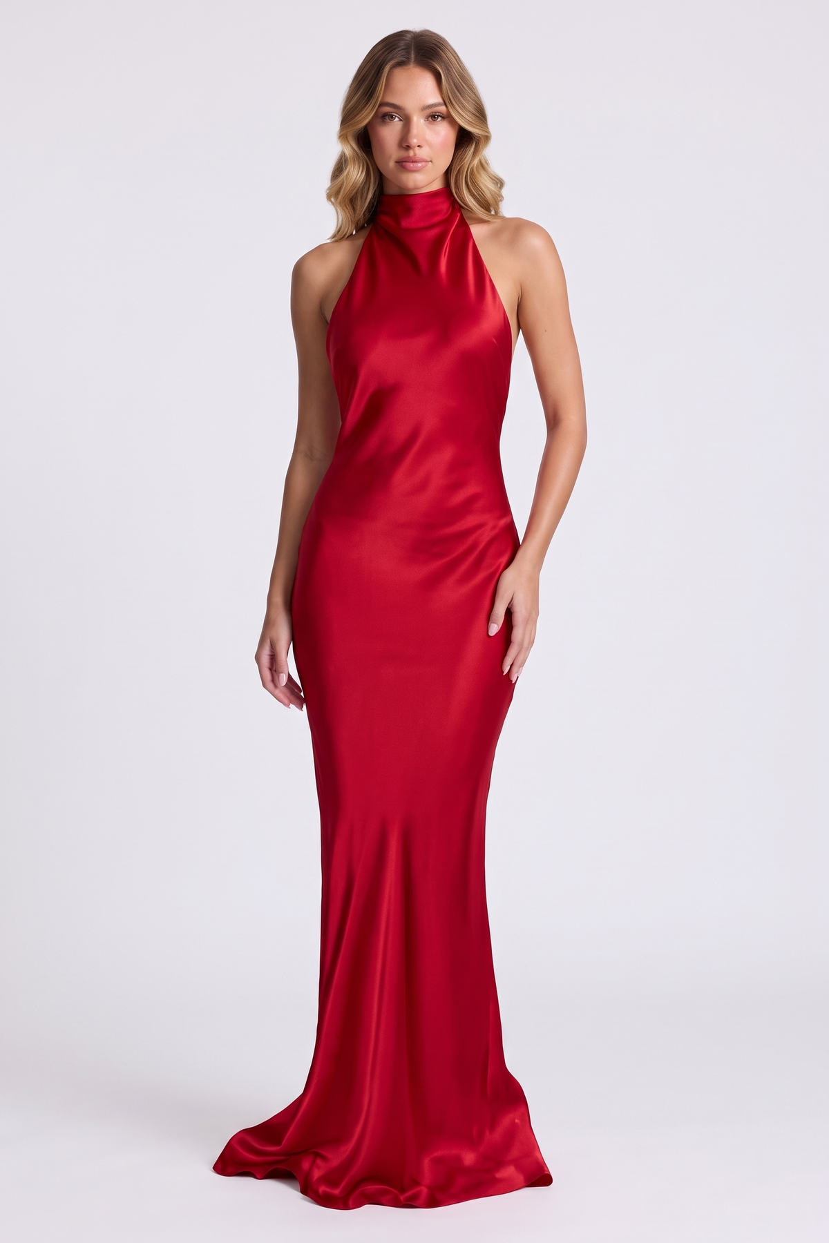 Aurelia Column Gown in Red, front view