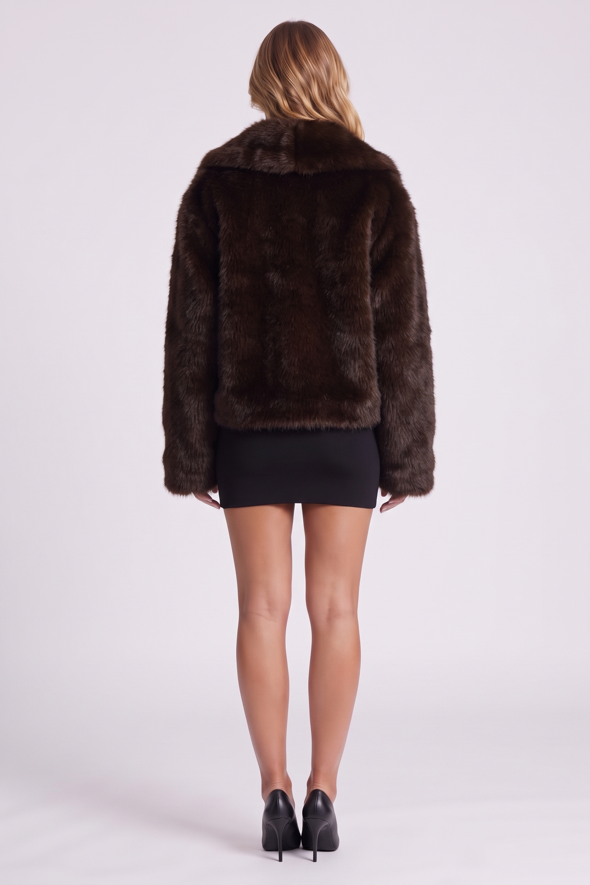 Noelle Fur Coat in Bitter Chocolate - back view