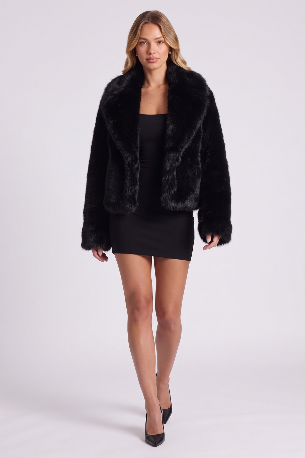Noelle Fur Coat - Black front