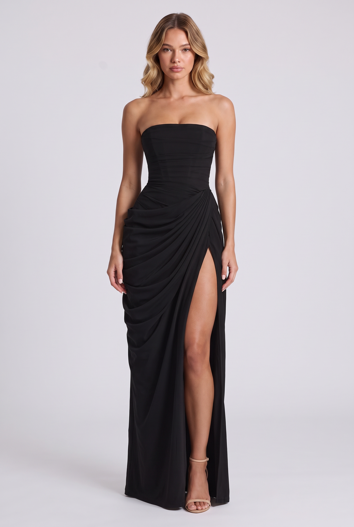 Ophelia Corset Maxi Dress in Black - front view