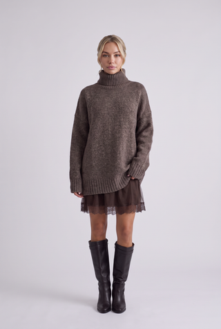 Brielle Oversized Turtleneck Sweater - Chocolate Brown