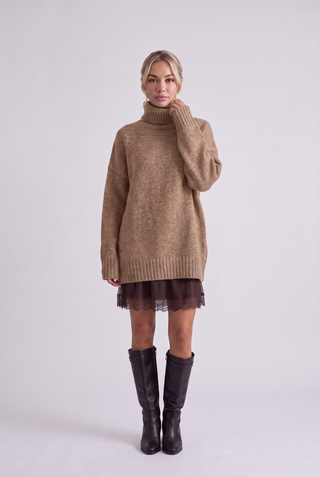 Brielle Oversized Turtleneck Sweater - Khaki