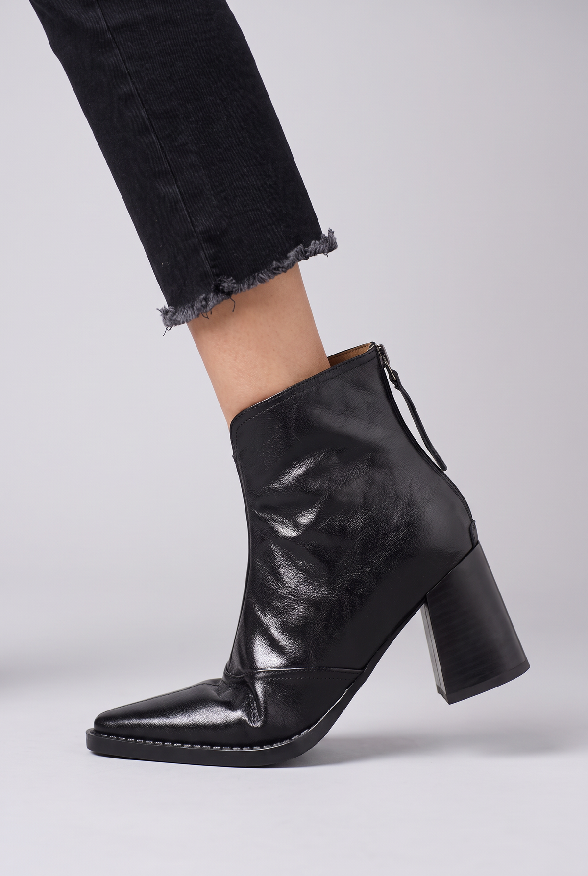 Noemi Square Toe Ankle Boots in Black, side view
