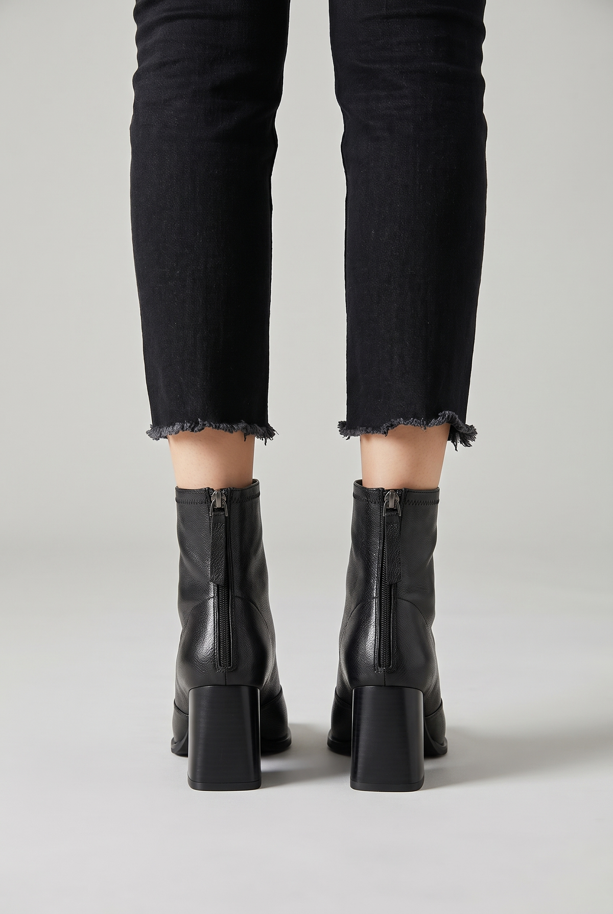 Noemi Square Toe Ankle Boots in Black, back view