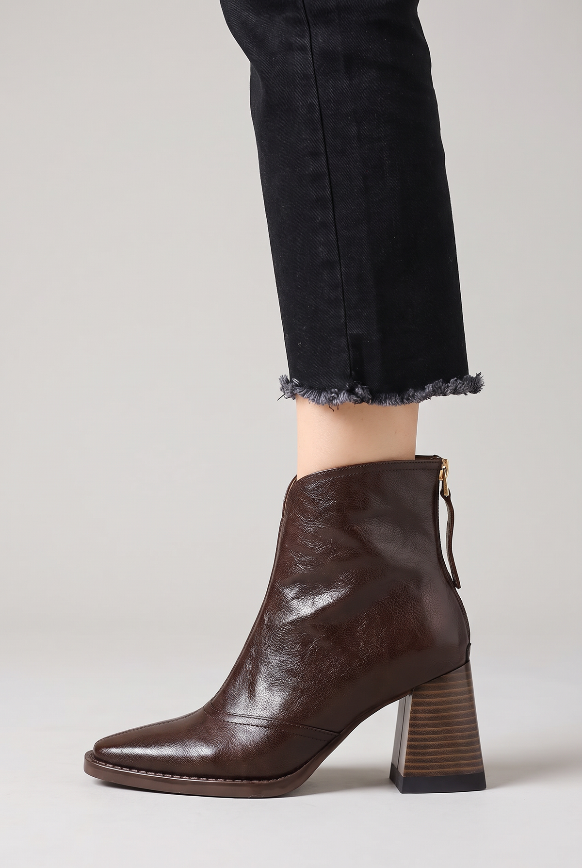 Noemi Square Toe Ankle Boots in Espresso, side view