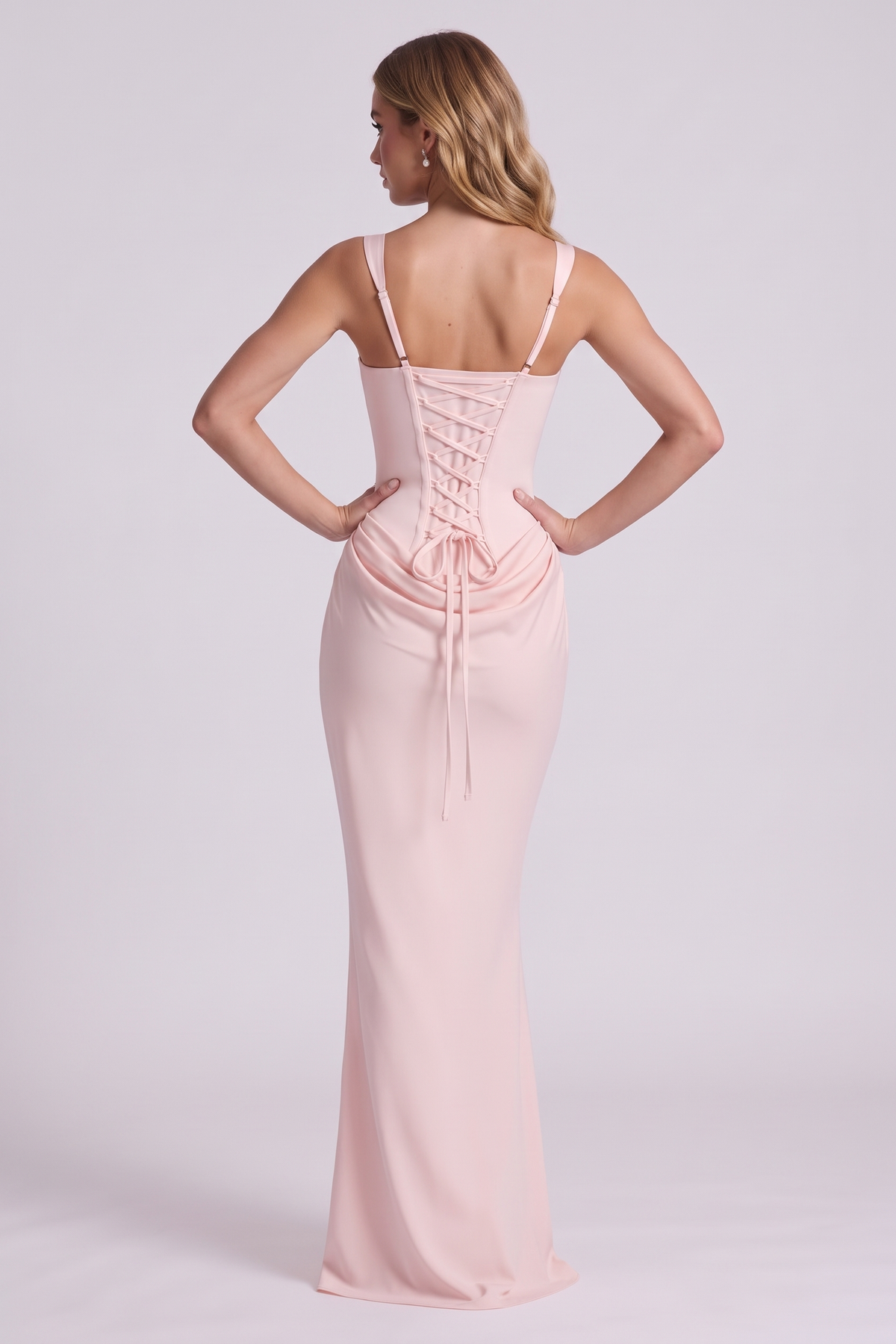 Isadora Corset Gown in Blush, back view